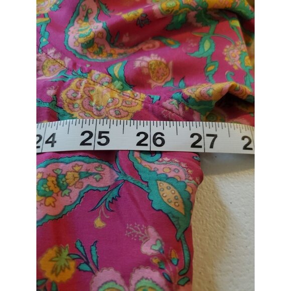 Lauren Ralph Lauren 100% Silk Womens 2XL Pink Green Paisley Button Up Shirt Art - Picture 8 of 13